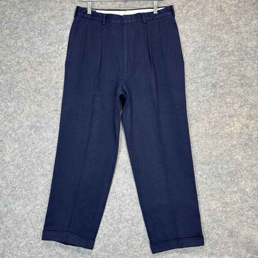 VTG Polo Ralph Lauren Pleated Cotton Pants Mens 34x32 (fits 32x29) Navy 90s Y2k